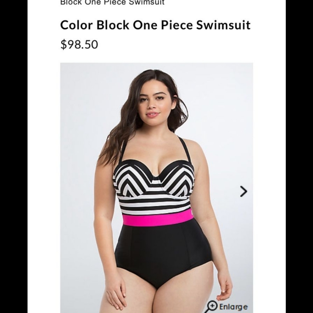Torrid Black and White Swimsuit with Pink Detail SZ 0X - Picture 7 of 9